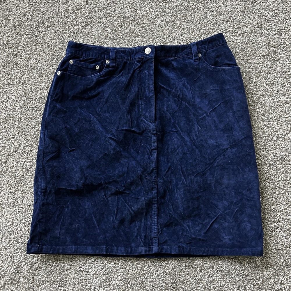 Vintage Jeanology Newport News Skirt Womens 14 Blue Velvet Pencil Pocket Stretch